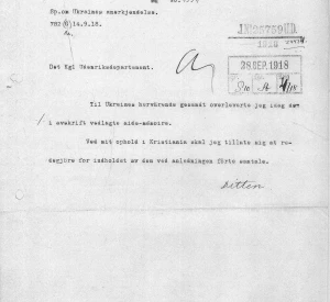 Лист Представника Норвегії в Берліні про відповідь норвезької сторони щодо визнання України