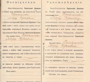 Посвідчення, видані Віце-консульством Української Держави в Пензі громадянам Української Держави; прохання, заприсяжні обіцяння українських громадян