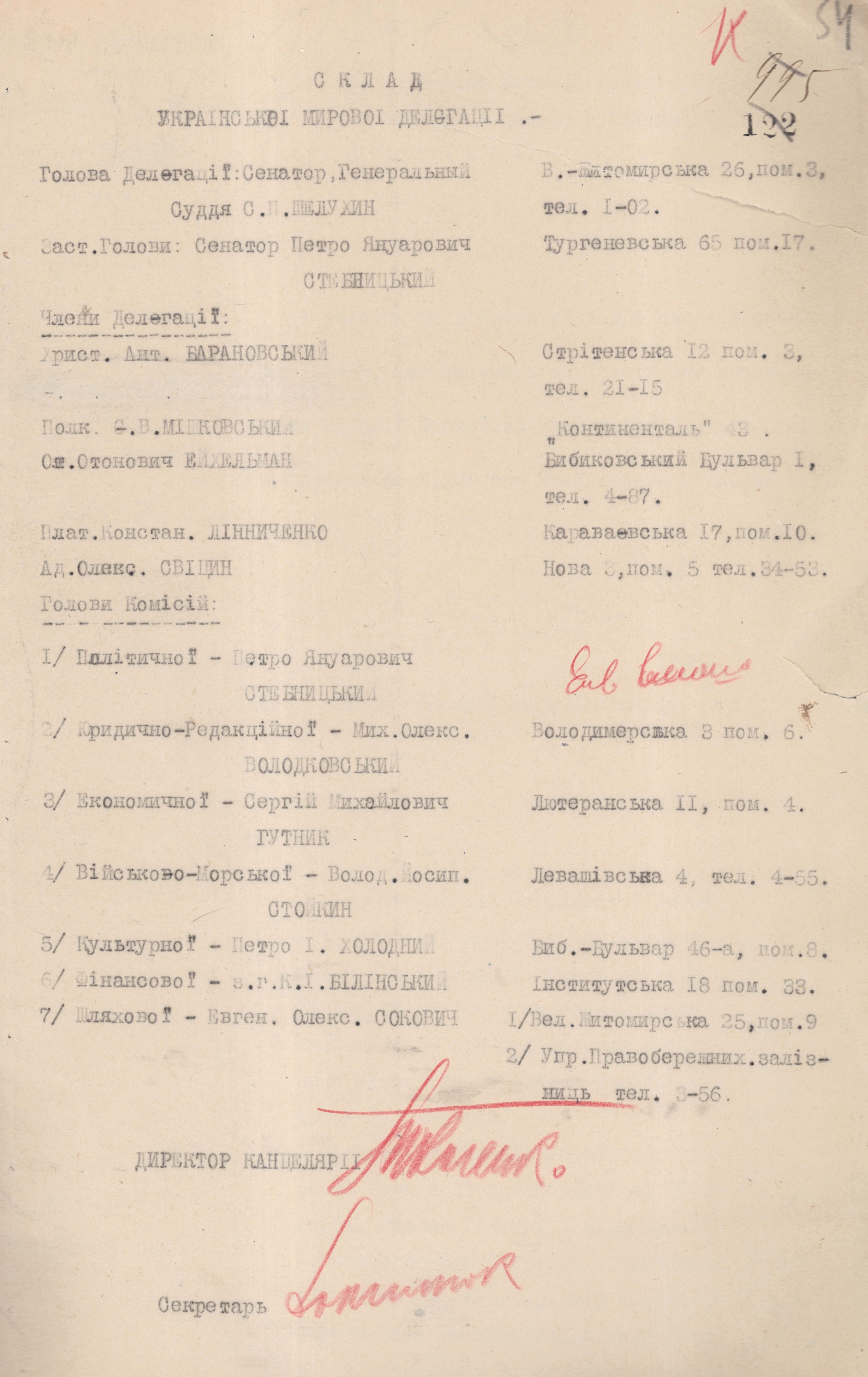 Склад делегації Української Держави на мирних переговорах з РСФРР