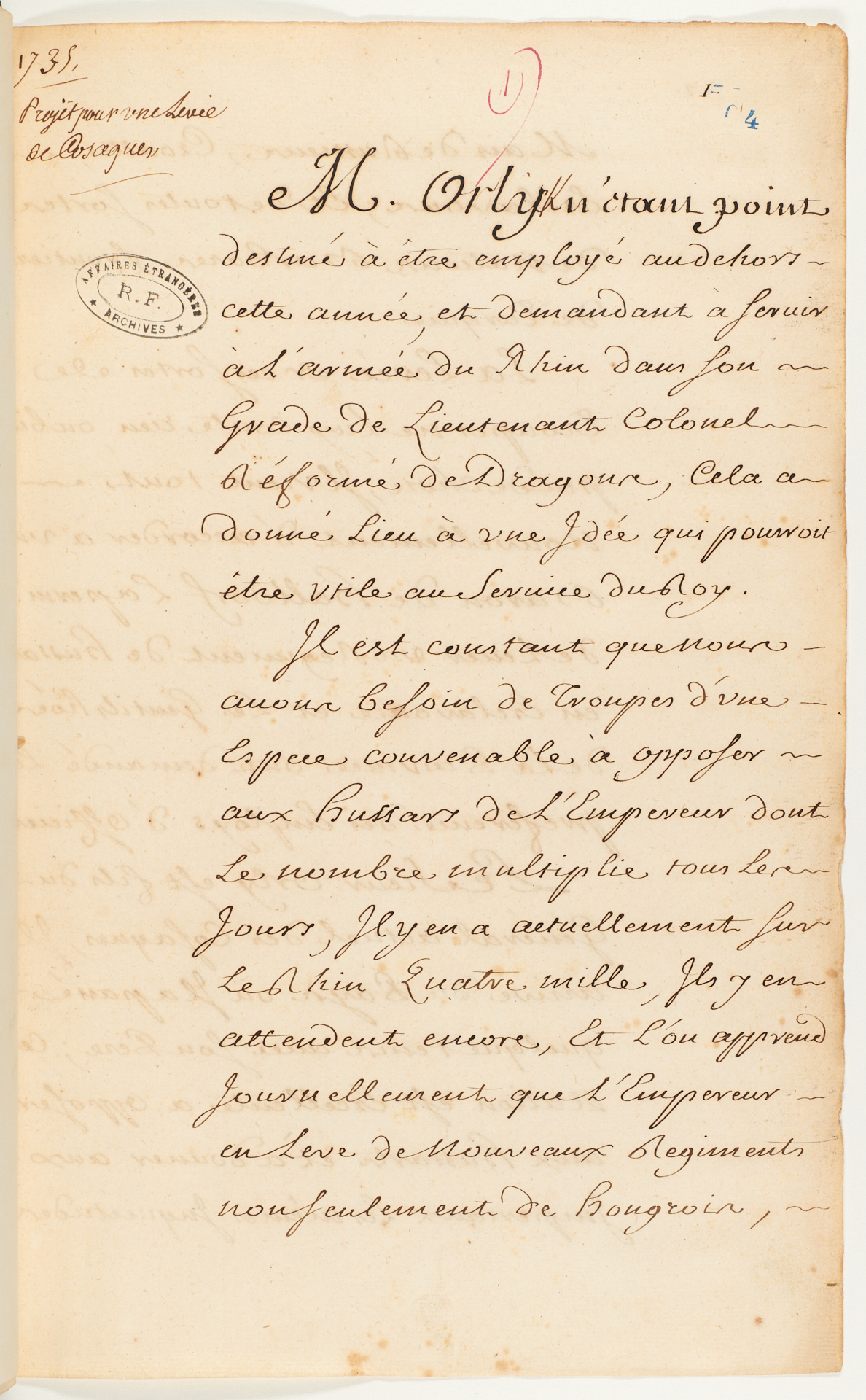 Проєкт набору козацьких військ. 1735 р.